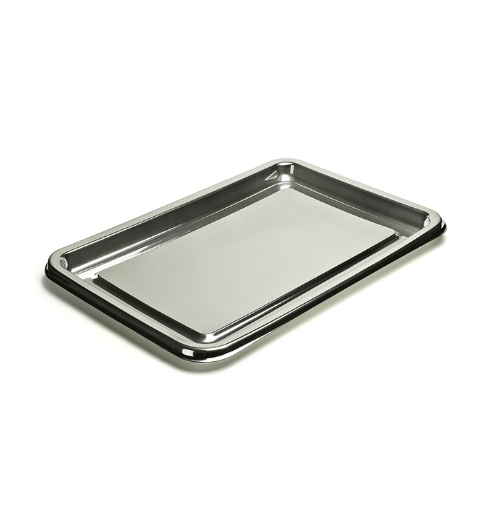 Plastic Platter Rectangular Shape Silver 46X30 cm (50 Units)