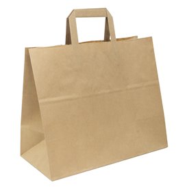 Paper Bag with Handles Kraft Flat 70g/m² 32+22x26cm (50 Units) 