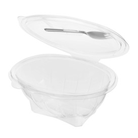 Plastic Salad Bowl APET shape with Fork 750ml 19x14x9,5cm (75 Units)